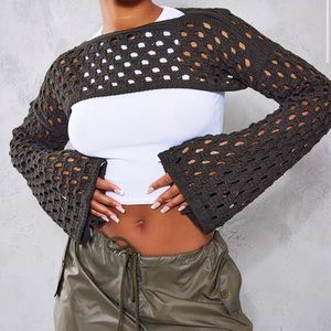 Open Knit Flare Sleeves Knitted Top